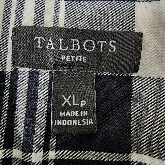 Talbots Petite Shirt Womens XLP Black Cotton Long Sleeve Button Plaid Metallic - Picture 7 of 8
